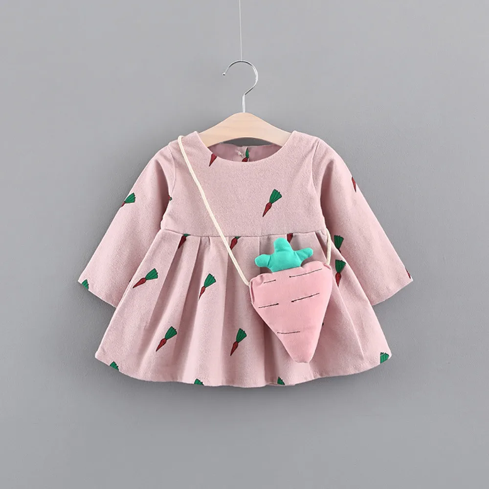 Милое платье принцессы с принтом морковки для маленьких девочек длинным рукавом