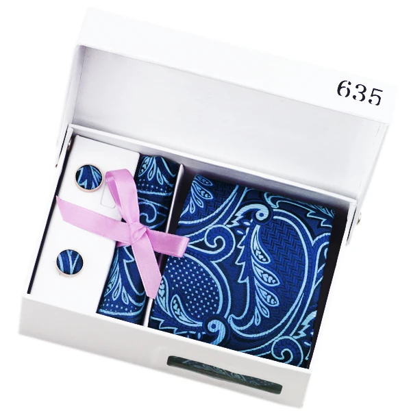 

New Men Tie Blue Paisley Silk Jacquard Ties For Men Hanky Cufflinks Gift Box Bag Set Business Party Wedding B-635
