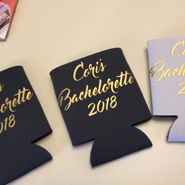personalize text wedding groomsmen bestman bridesmaid gold Drink Coolers proposal gifts Bachelorette Bottle Beer Can Holders | Дом и сад