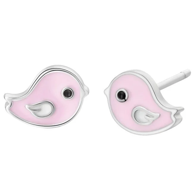 Coolboysgirls розовые милые эмалевые птицы S925 Серебряные серьги гвоздики для женщин