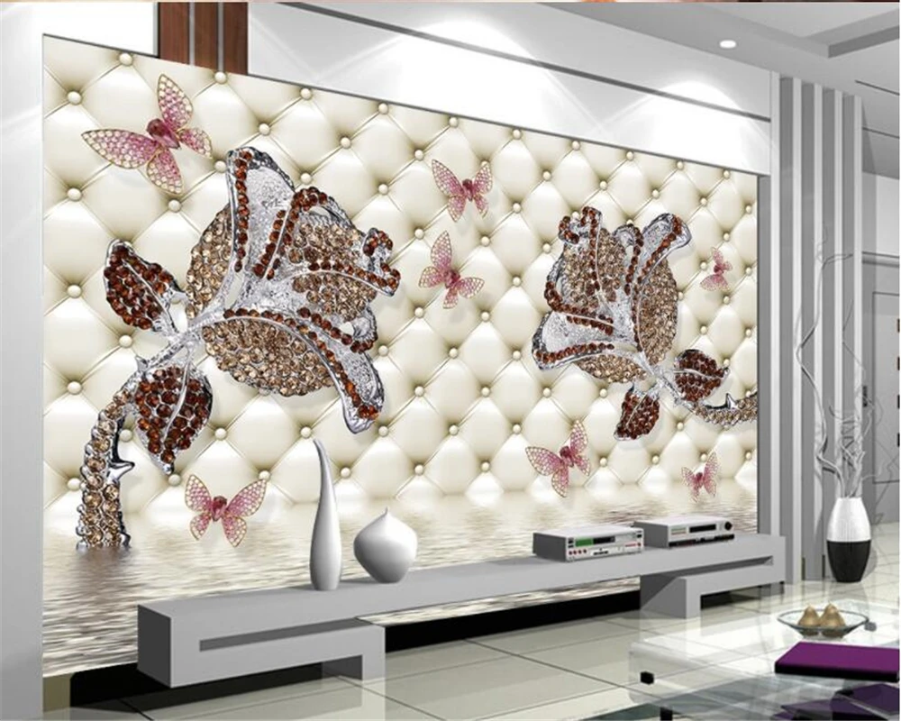 Photo wallpaper European style silk material with diamond rose water reflection jewelry wall background 3d beibehang | Обустройство