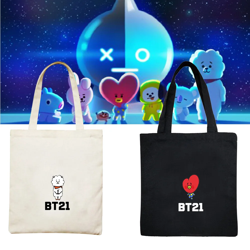 2018 Новый BTS BT21 TATA COOKY CHIMMY сумки холст хлопка Женская обувь черного цвета бежевый