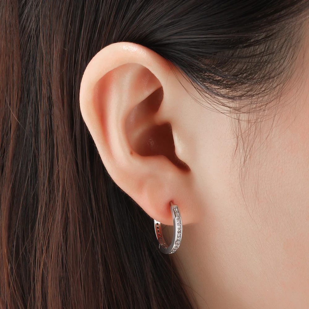 Женские круглые серьги кольца из серебра 925 пробы с фианитом|hoop earrings|earrings forearrings for
