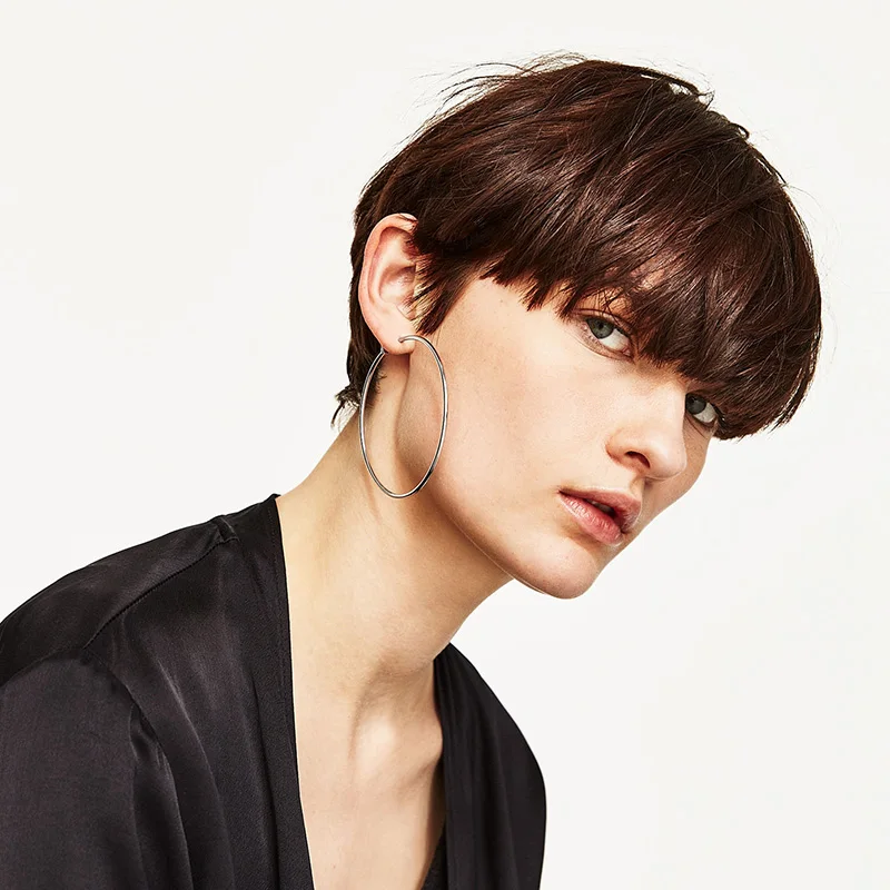 Личности супер большие круги Серьги-кольца для Для женщин Мода Серебряный цвет