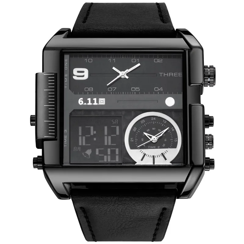 Black 6,11 мужские s новые многократные Часы светодиодный часы Мужские квадратные часы 30 м водонепроницаемые часы цифровые спортивные часы Relogio Masculino - Цвет: Black