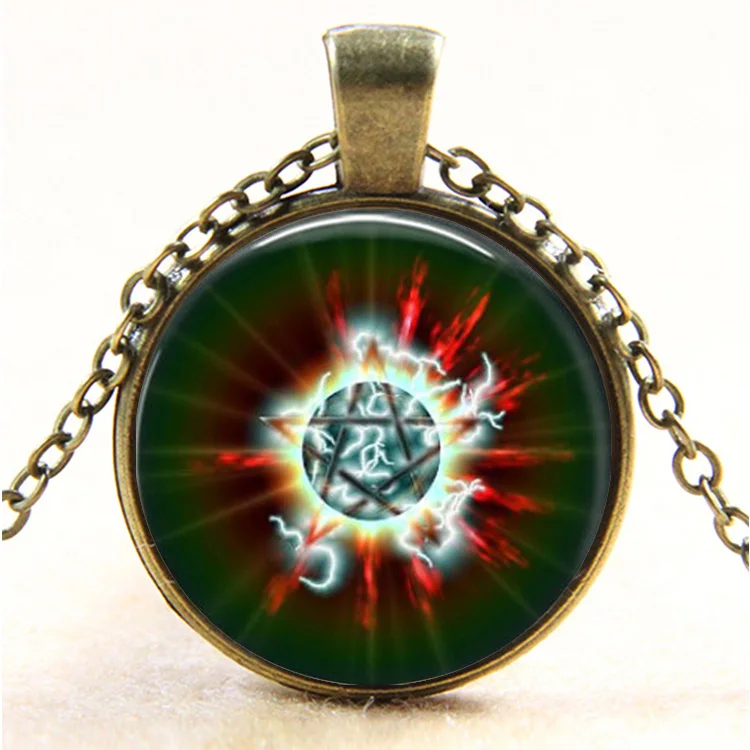 Ожерелье со стеклянной подвеской в виде дракона винтажное бронзовое