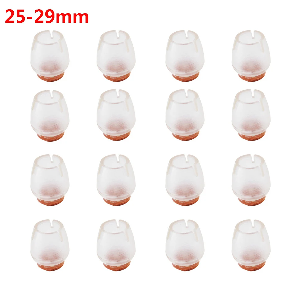 25-29mm 16 шт силиконовые колпачки для ног стула прозрачные накладки для ног мебельные скатерти носки протекторы для пола с круглым дном Нескользящие чашки - Цвет: 25-29mm