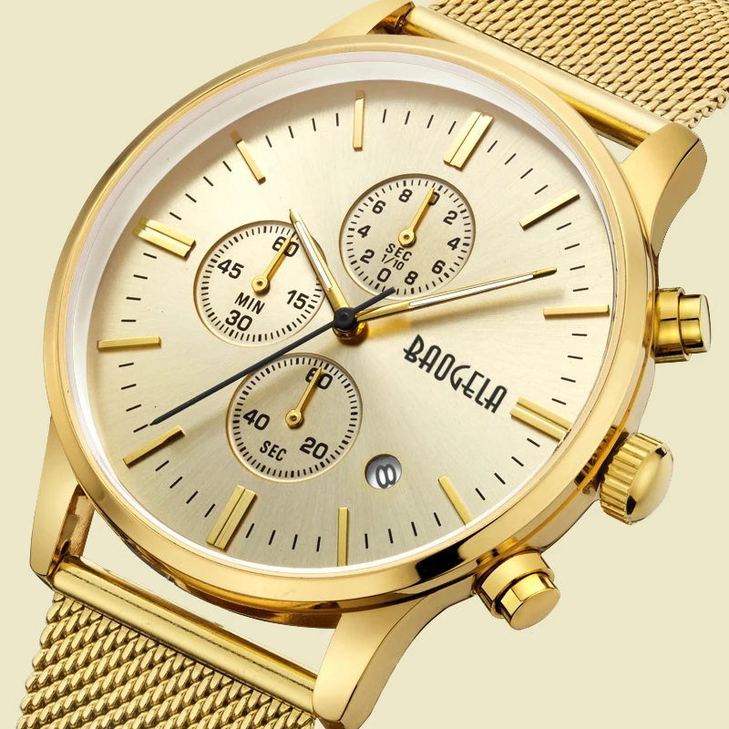 

New Top Luxury Watch Men Brand Men's Watches golden Stainless Steel Mesh Band Quartz Wristwatch Fashion casual watches Stopwatch