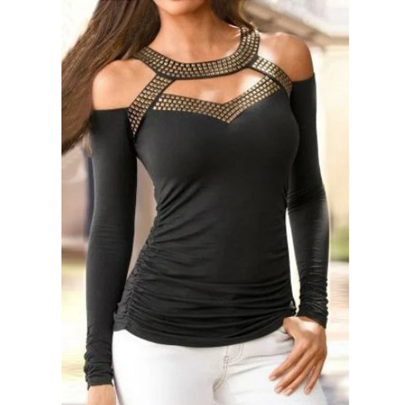 2018 летние женские длинный рукав с плеча дамы Топы Blusas Блузки Femme Slim Fit Винтаж
