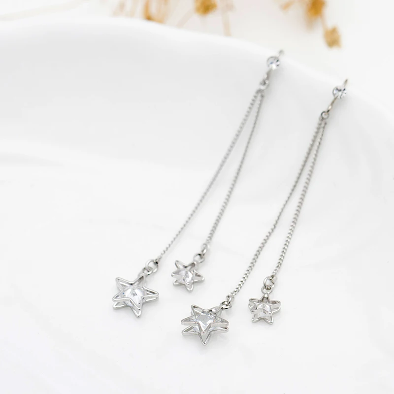 Новые модные роскошные двойной Bling Crystal Star Серьги для Для женщин длинной