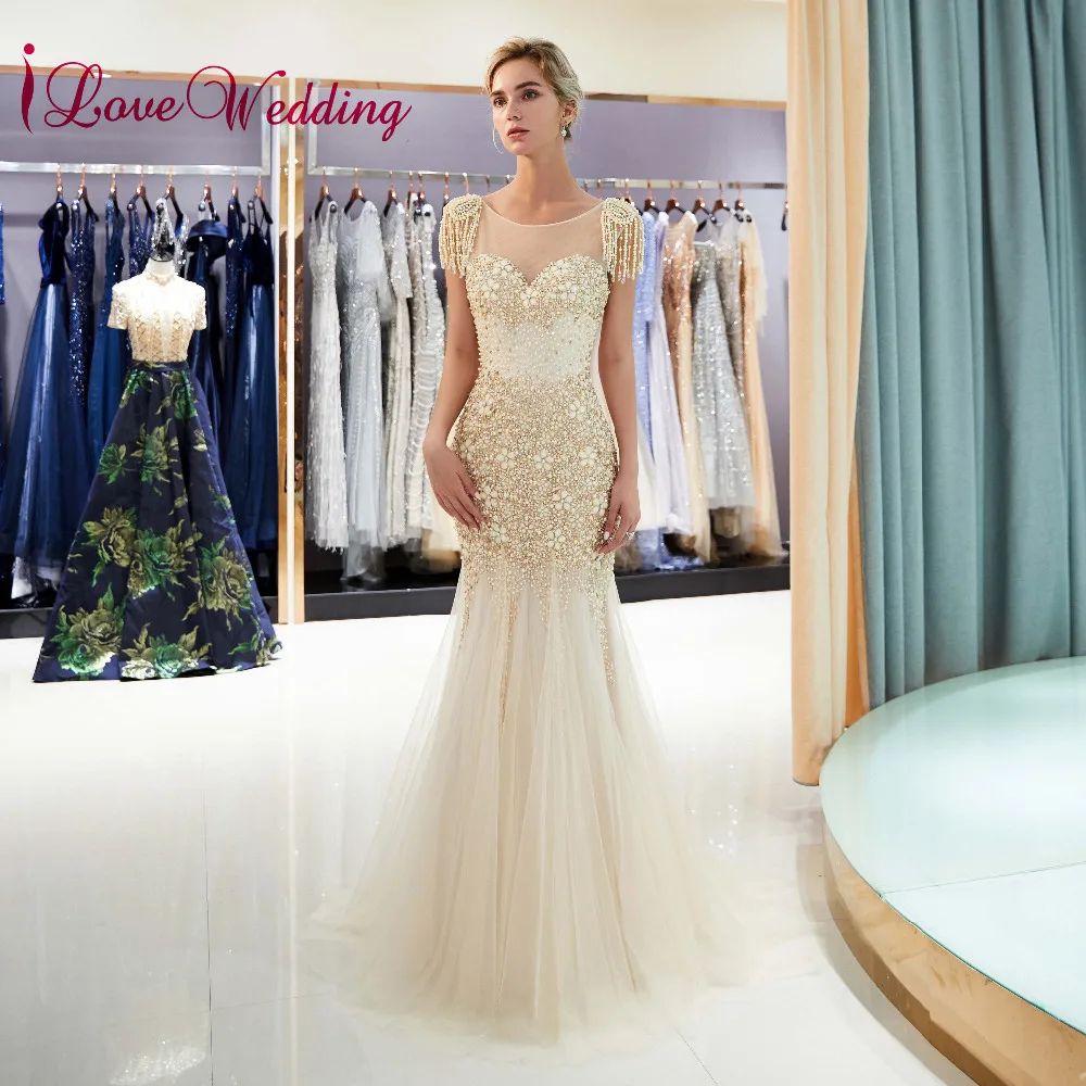 ILoveWedding Милая роскошный алмаз тяжелое вышитое бисером вечернее платье с