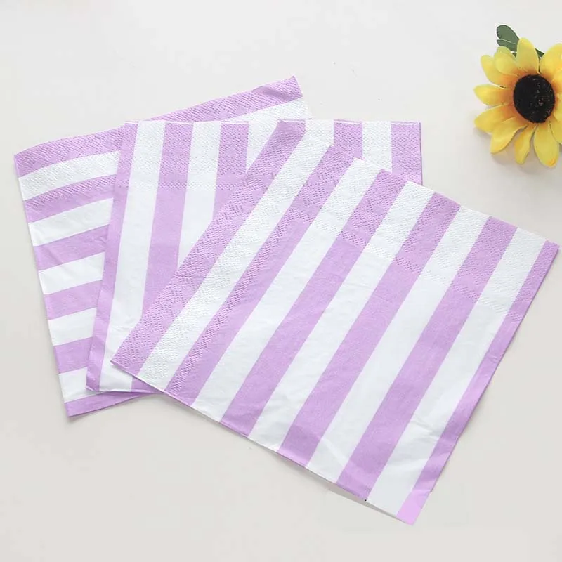 Napkins 20pcs Вечерние фиолетовые одноразовые столовые приборы в полоску, набор, стакан, салфетка, вилка, солома, вечерние день рождения, детский душ, товары для свадебного декора - Цвет: Napkins 20pcs