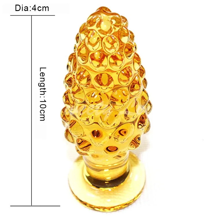 Недорогие секс товары большая стеклянная Анальная пробка 10 см золотистая из