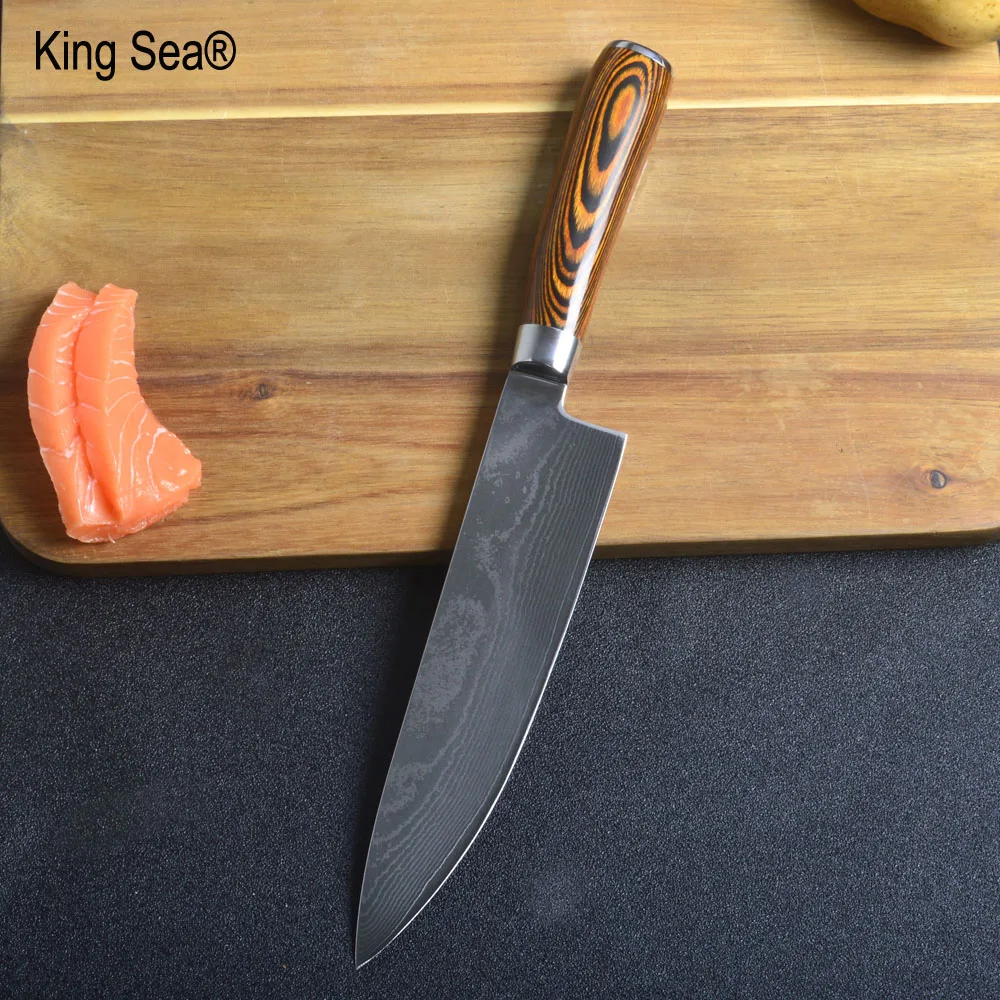 King Sea 8 &quotНовый дамасский стальной нож с цветной деревянной ручкой дюймов шеф