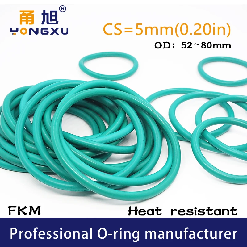 Зеленые FKM резиновые фторрупорные уплотнительные кольца CS5mm OD52/55/58/60/62/65/68/70/75/80*5 мм