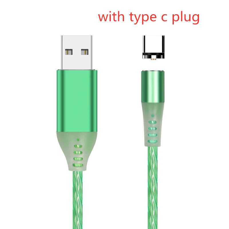 green typec plug SUNPHG поток световой Магнитный кабель светодиодный светильник Micro USB шнур Тип C кабель зарядного устройства для iPhone samsung мобильный телефон зарядный провод - Цвет: green typec plug