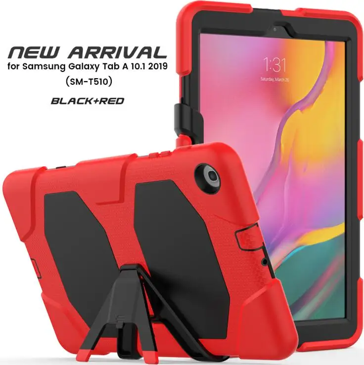 Красный Детский противоударный чехол для samsung Galaxy Tab A SM-T510 SM-T515 T510 T515 чехол-подставка для планшета Tab A 10,1+ ручка+ пленка - Цвет: Красный