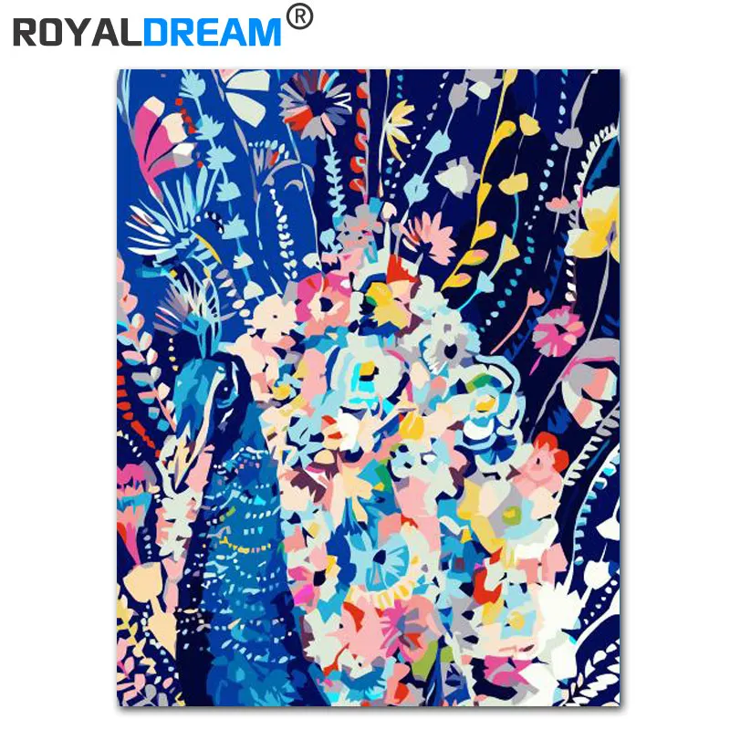 

ROYALDREAM Flower Peacock DIY Painting By Numbers Acrylic Paint By Numbers HandPainted Oil Painting On Canvas For Home Decor