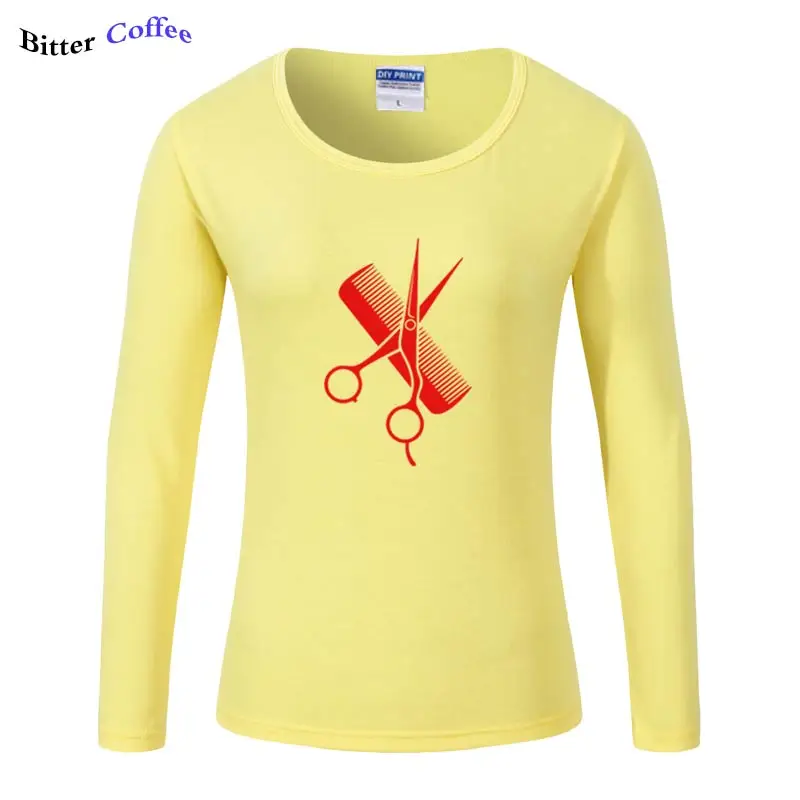 Новая Парикмахерская футболка смешной подарок с длинным рукавом хлопка парикмахер стилист Ножницы, расческа футболка S-XXL