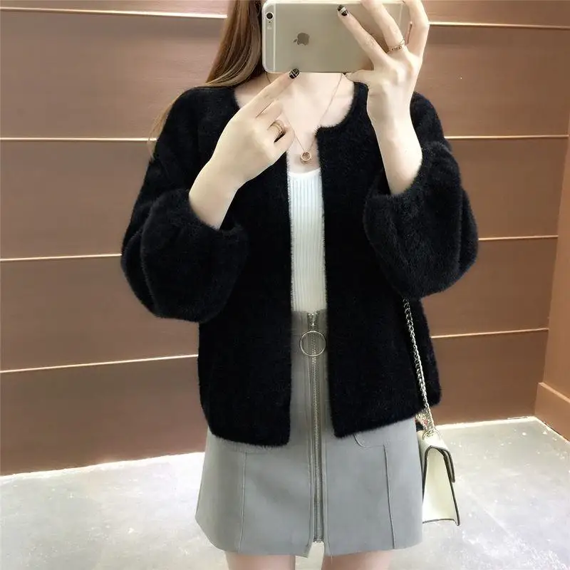 

2019 New Autumn Women Solid Faux Mink Oversize Knitted Cardigan Sweater Femme Casual Loose Open Stitch Tops Casaco Mujer K116