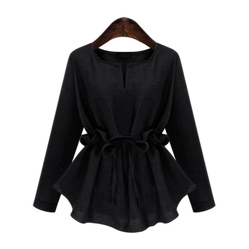 TWOTWINSTYLE 2020 Women Long Sleeves Peplum Tops Blouse Shirts Lace up Ruffle Waist Tunic Female Clothes Korean Plus Size | Женская