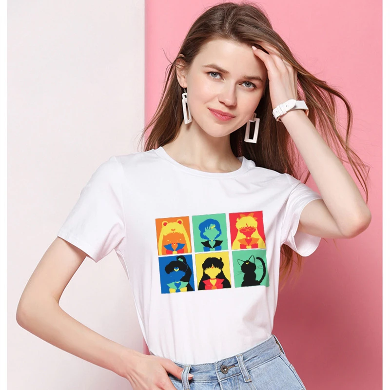 Sailor Pop Art Женская хлопчатобумажная рубашка 2019 Harajuku эстетика плюс размер футболка