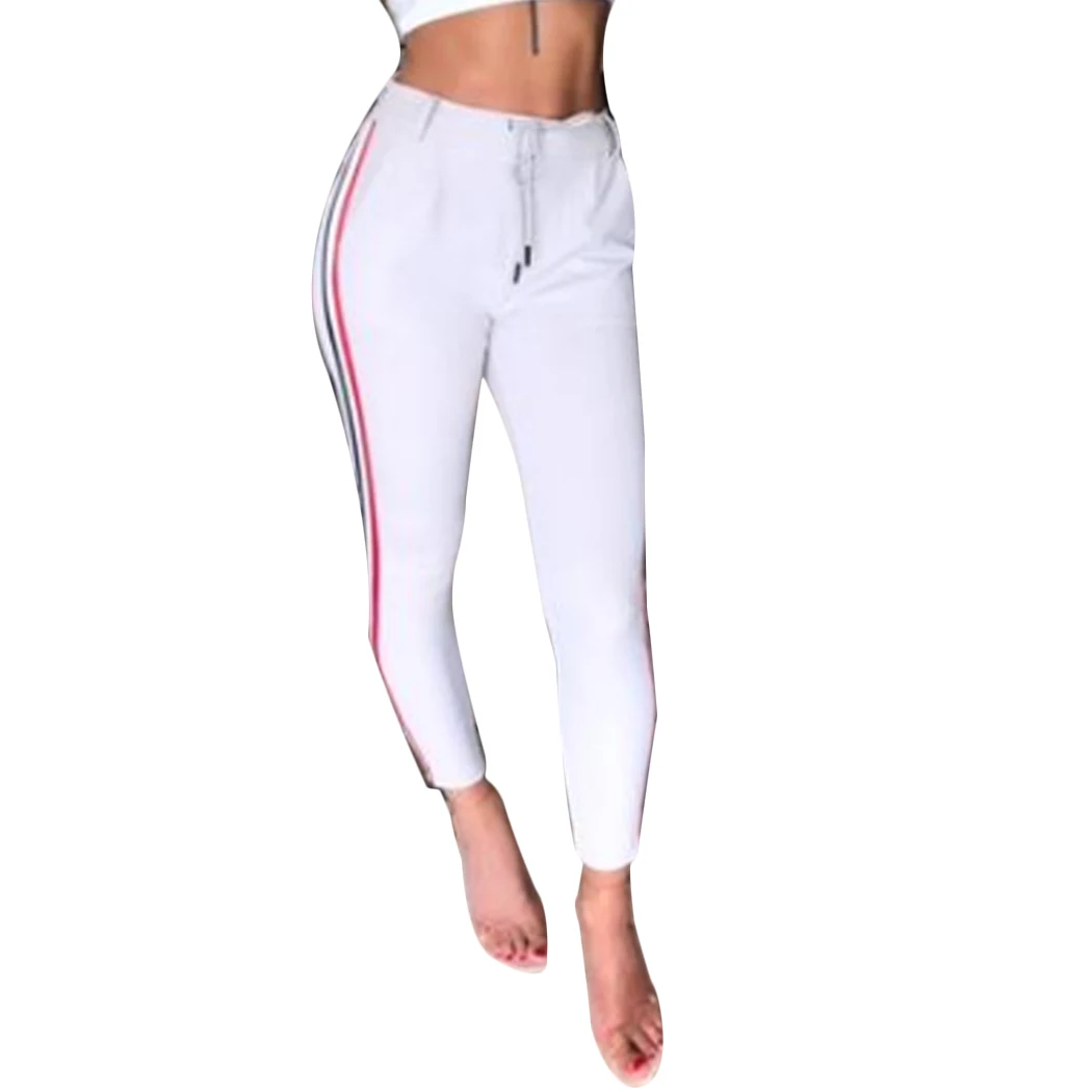 Mioim модные Side Striped Дамские шаровары Для женщин drawsting Высокая Талия Треники