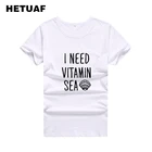 Женская футболка HETUAF, забавная летняя футболка с принтом Я хочу витамины и море