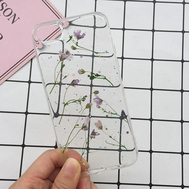 Tfshining Real Dried Flowers Phone Case For On iPhone X XS Max XR 7 8 6 6S Plus Clear Soft TPU Silicone Floral Back Cover Fundas |