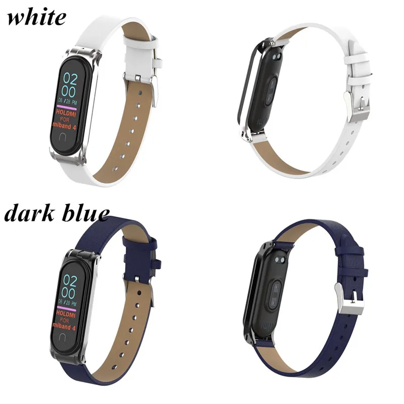 Colorful Leather Mi Band 4 3 Metal strap For xiaomi Mi Band 4 3 PU Stainless Bracelet MiBand 4 3 Wristbands Replacement straps