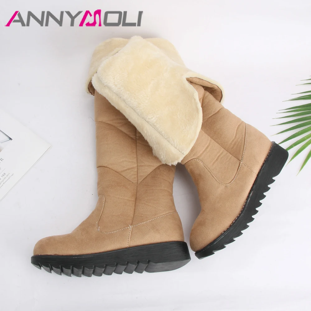 Зимние Сапоги выше колена ANNYMOLI женская обувь на плоской платформе плюшевые