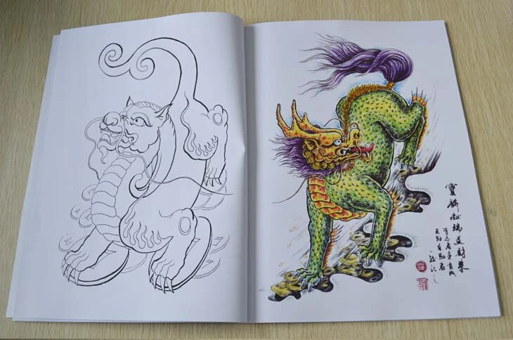 Фотовспышка с разноцветными татуировками A3 Dragon/Warrior/Koi|book book|colouring bookdragons book |
