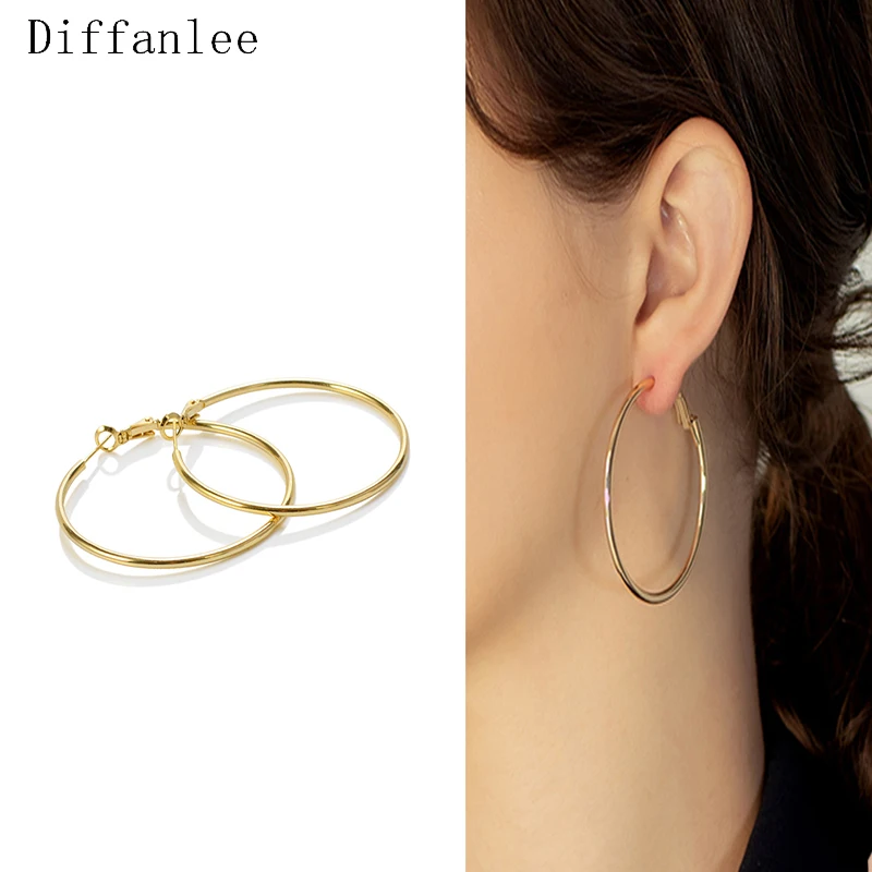 Женские гладкие серьги обручи круглые золотого цвета 585 пробы очаровательные