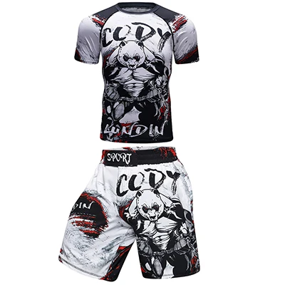 E ММА боксерская футболка s+ брюки мужские шорты для ММА Рашгард ММА Боксерские майки Костюмы Муай Тай тематика «Бразильское джиу-джитсу» футболка боксео спортивный костюм - Цвет: E