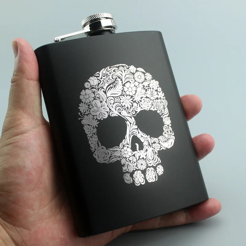 8 унц. унции Элвис череп КГБ Крестный отец Нержавеющая сталь черный виски водка