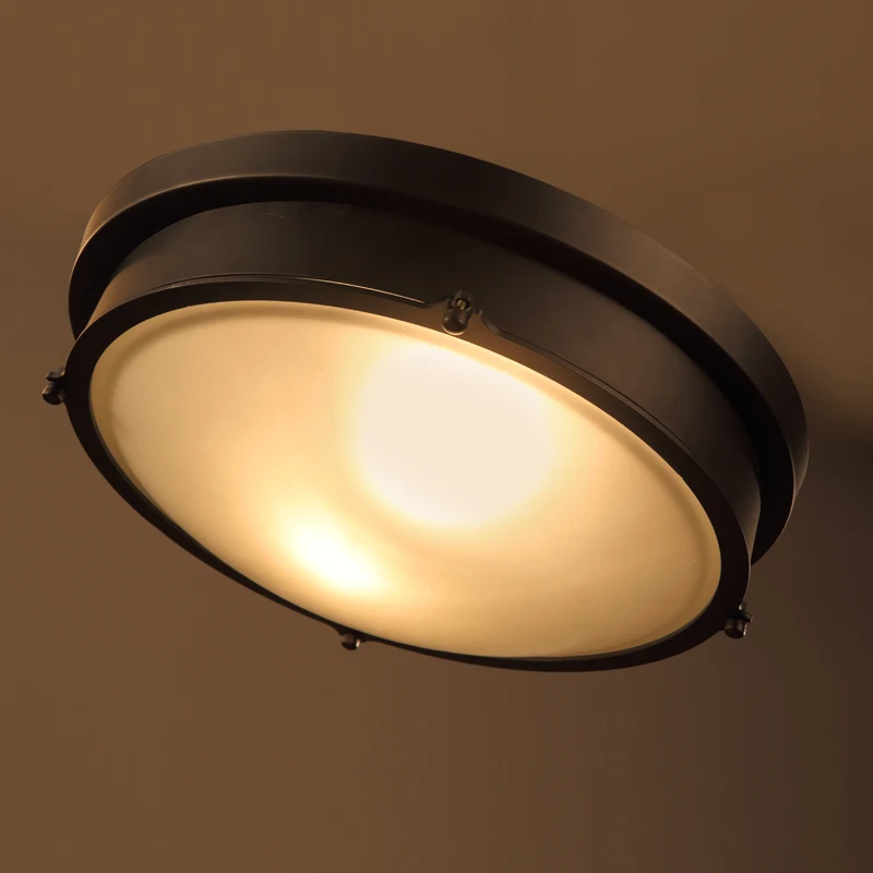 

Retro Loft Glass Circle Restaurant Led Ceiling Light Art Black Metal Kitchen Bed Room Led Lights D28/32/38CM Free Shipping