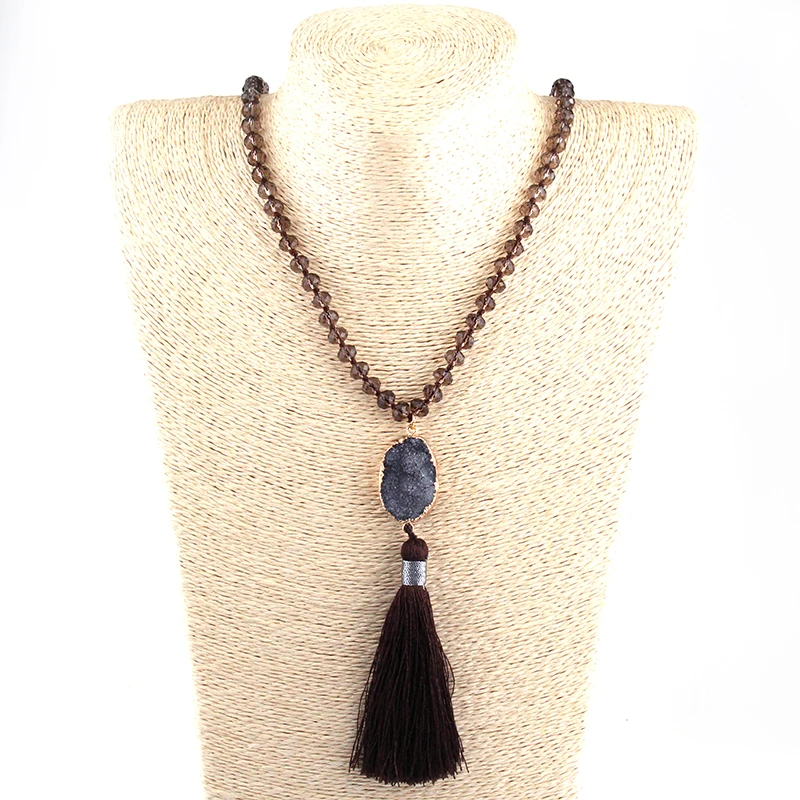 MOODPC модное богемное Темно коричневое хрустальное ожерелье с длинной