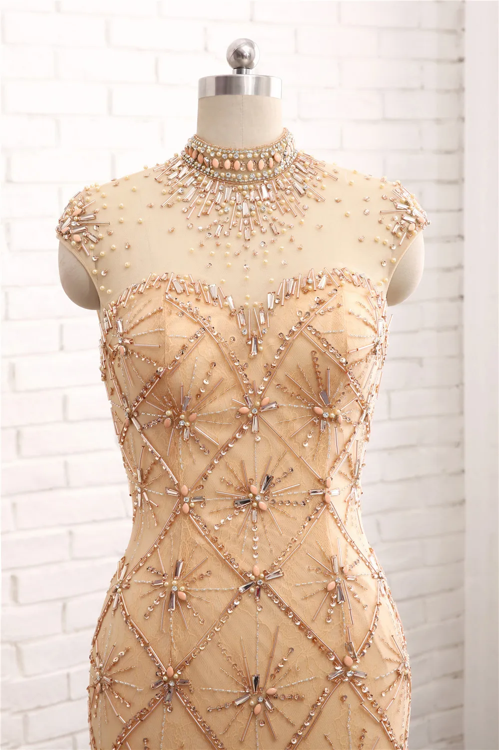 Evening Dresses Long Vestido de Festa Mermaid High Neck Short Cap Sleeve Beaded Prom Party Gown Abendkleider Robe de Soiree 2017