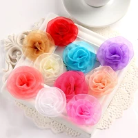 60pcs mix color rosette rolled organza 2 diy handmade wedding bride hair accesories vintage satin rose for baby girl