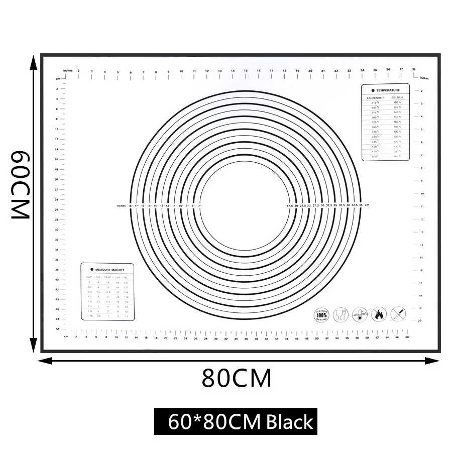 Антипригарный силиконовый коврик для выпечки многоразовый коврик для выпечки со шкалой Скалка 80x60/70x50/60x60/60x50/60x40/50x40/40x30/29x26 см