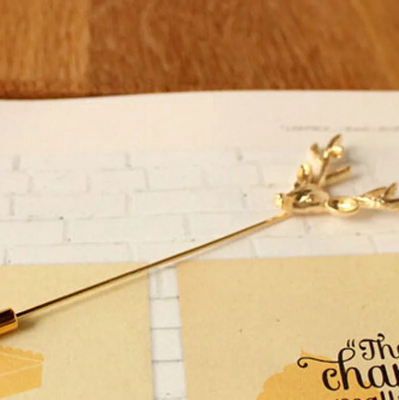 Унисекс Серебряный/Золотой олень костюм рубашка корсаж отворот палочка булавка