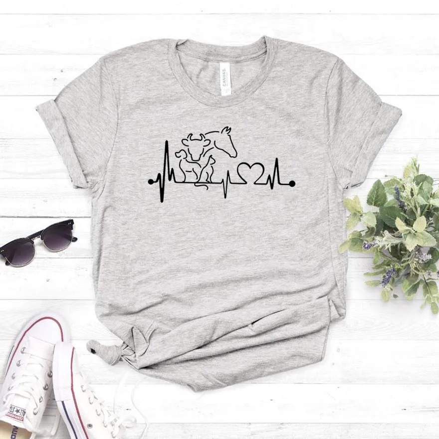 Серый animal heartbeat cow horse Women tshirt Cotton Casual Funny t shirt Gift For Lady Yong Girl Top Tee 6 Color Drop Ship S-781 - Цвет: Серый