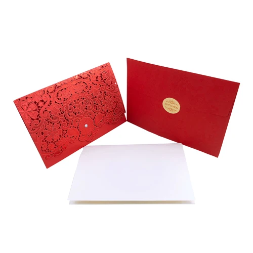 One Set Red 50 шт., золотые, красные, с лазерной огранкой, роскошные, с цветочным рисунком, элегантные, с бриллиантами, свадебные приглашения, открытки, персонализированные, для свадьбы, торжественные и вечерние принадлежности - Цвет: One Set Red