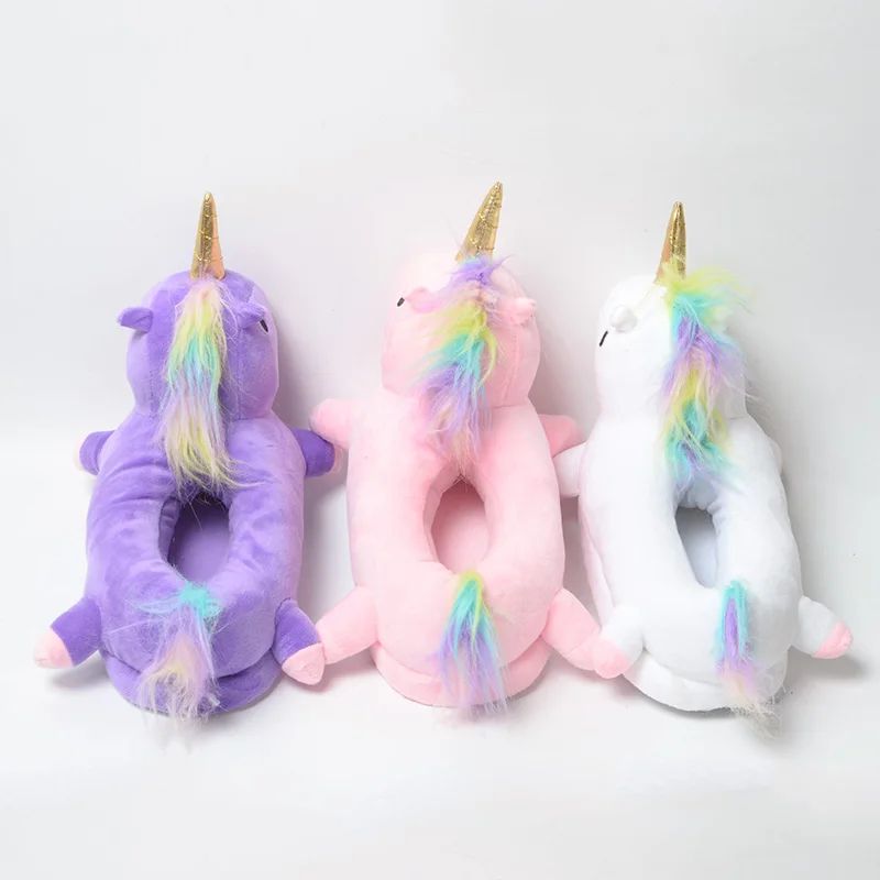 2021 милые зимние домашние тапочки Chausson Licorne Белые туфли Женские с единорогом pantuflas