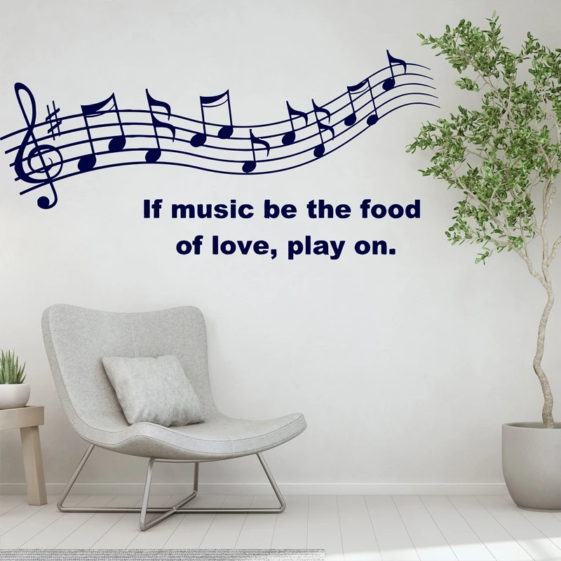 If Music be The Food of Love Play On Letters виниловые наклейки на стену для музыкальной комнаты