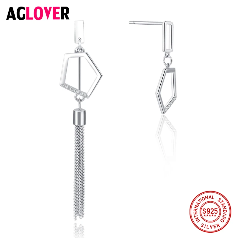 

Tassel 925 Sterling Silver Cuboid Drop Earrings Geometry Long Chain Jewelry For Women 2018 New Year's Gift Minimalist Art