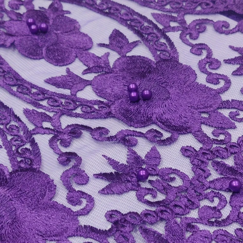 Вышитая бисером французская кружевная ткань персиковая Высококачественная