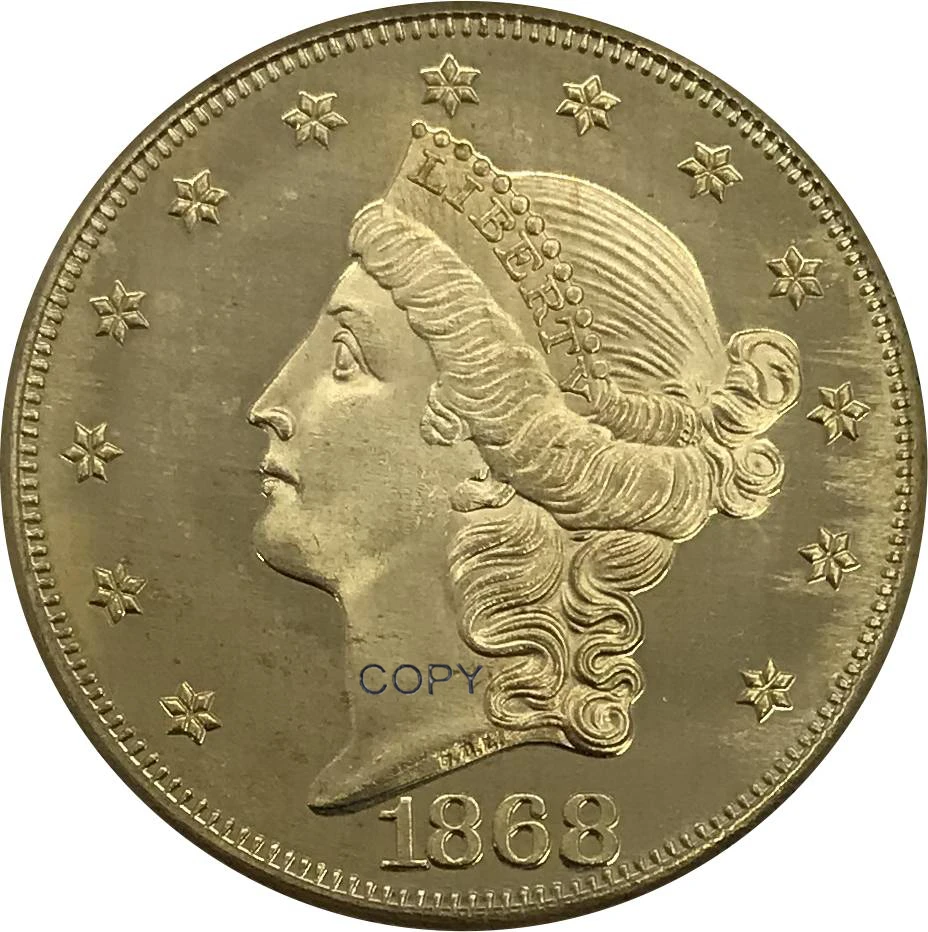 Фото Коллекционная монета 1868 США 20 дюймов долларов голова свободы двойной Орл золотая Коллекционная монета 1868 США 20 дюймов долларов голова свободы двойной Орл золотая