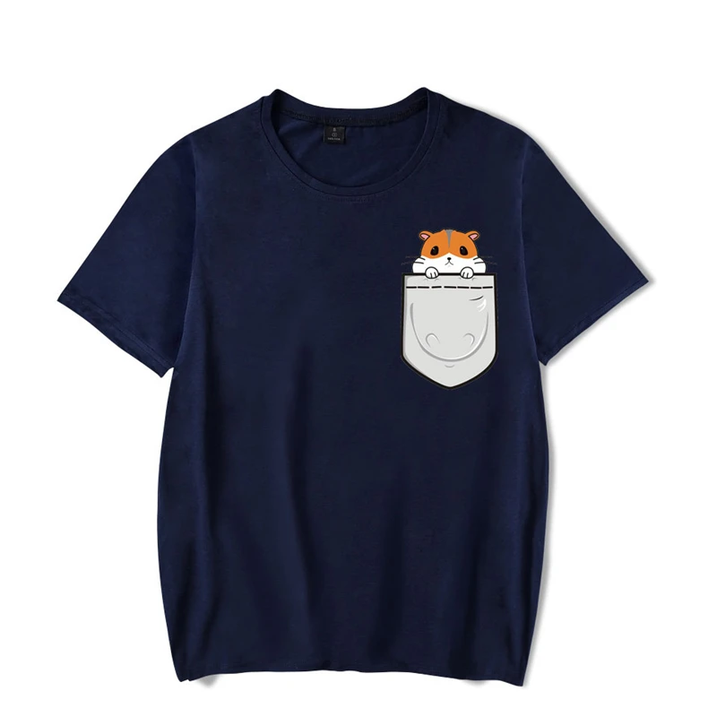 Fashion Harajuku Ulzzang Men Women Fake Pocket Mouse Printed T-shirt Kawaii Summer Short Sleeve T shirt Funny Cotton Top Tee | Мужская