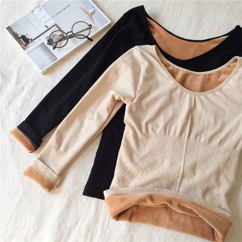 Новинка женская футболка осенне зимняя теплая Толстая бархатная с длинным